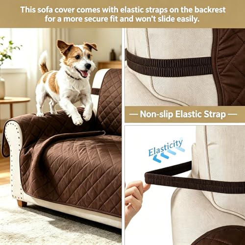 Reversible Couch Cover for 3 Cushion Couch Sofa Cover Washable for Pet Friendly with Elastic Straps Water Repellent(Sofa, Chocolate/Beige)