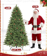 Decoway 6FT Artificial Christmas Tree: Unlit Green Xmas Pine with Pinecones and Metal Stand for Indoor - Holiday Decoration for Porch Living Room Easy Assembly