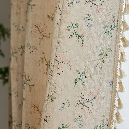 ENJOYBRIDAL Floral Bedroom Curtains 84 Inch Length 2 Panels Set Farmhouse Semi Sheer Living Room Drapes Cottagecore Boho Window Curtain Panels with Tassel Beige Rod Pocket Drapes