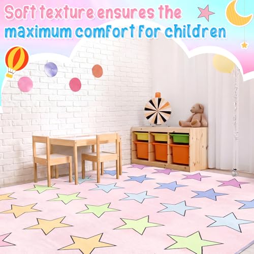 Moucuny Pastel Classroom Rug 6.5 x 11.5 ft Kids Carpet with Non-Slip Backing Class Decor Seating Rug Elementary Classroom Floor Mat for Teaching Playroom Children's Room (Pink)
