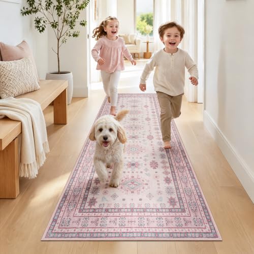 2x6 Runner Rug Washable Non Slip Small Floor Mat for Entry, Kitchen, Pink