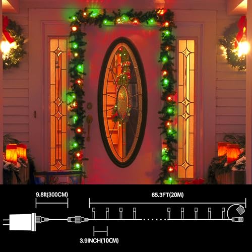 LAMPHOME Red and Green Christmas Lights, 66ft 200 LED String Lights,16 Modes Twinkle Fairy Light Plug in Waterproof for Indoor Outdoor,Christmas Tree Light for Holiday,Wedding Party,Xmas Decor