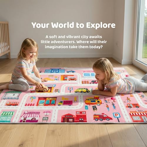 Car Play Mat Kid Playroom Rug Non Slip Road Rugs for Kids Toy Cars ，31x47in with Non-Slip Backing Low Pile Car Mat for Kid Toy Cars for Classroom