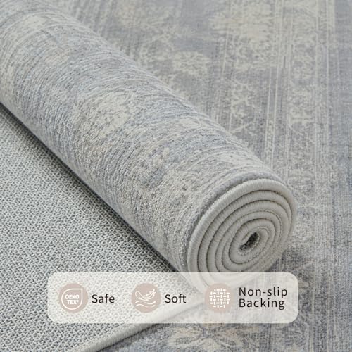 8x10 Area Rugs for Living Room Large Washable Rug, Blue/Beige