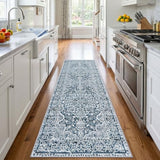 Vintage Washable Runner Rug 3x7 Blue White Wide Hallway Runner