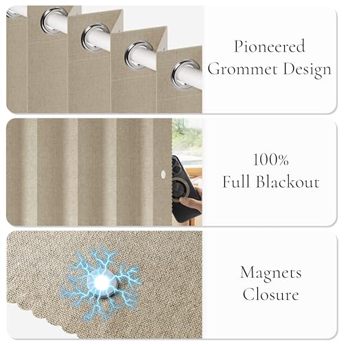 100% Blackout Magnetic Folding Door Curtain for Doorway Pleated Curtains Room Divider Drapes, Accordion Style Closet Curtains for Open Closet, 1 Panel, W45 x L80, Tan