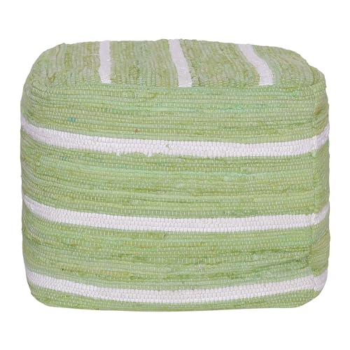 L.R. Resources, Inc Adrian Green and White Striped Casual Handmade Cotton Indoor Cube Pouf Ottoman