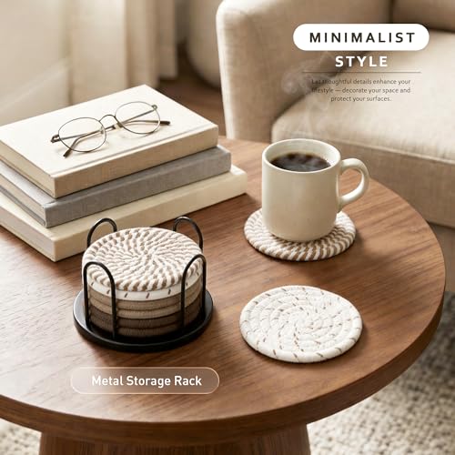 Coasters Set of 8 for Drinks, 4 Inch Large Coasters for Coffee Table, Tabletop Protection for Hot & Cold Drinks, Versatile Coasters for Home Decor, Non-Slip & Easy to Clean, Brown