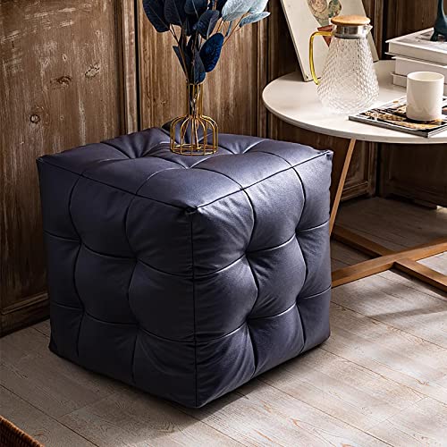 Footstool, Faux Leather Cube Pouf, Square Leather Pouf, Contemporary pu Leather Pouf, Padded Footstool, Tufted Pouf for Living Room Bedroom Moroccan Decor,I