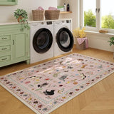 Rugcomf Area Rug 3x5 Washable Non Slip Floral Animal Cat, Pink