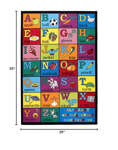 Rugshop Kids Educational Learning Alphabet Non Skid (Non Slip) Area Rug 3'3" x 4'7" Multi