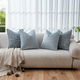 a moment Light Blue 4 Pack Throw Pillow Covers - Chenille & Velvet Set with Piping, Farmhouse Textured Design Pillow Cases for Couch Sofa Bed Livingroom (18x18 Inch, No Insert)