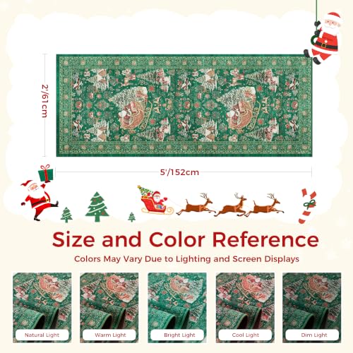Christmas Rug 2x5 Runner Rug Non-Slip Washable Rugs for Entryway,Xmas Green