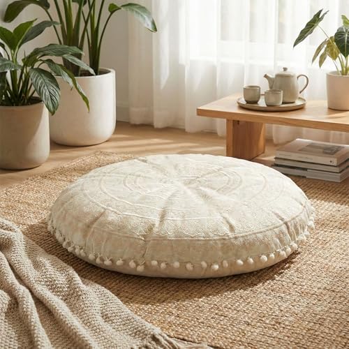 Mandala Life ART Bohemian Floor Cushion Cover –24 inches - Room Décor Decorative Round Pillow Case for Meditation, Yoga, and