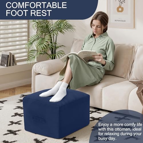 MeMoreCool Grid Square Pouf Ottoman Foot Rest 20x20x15 Inches, Navy