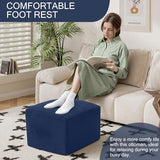MeMoreCool Grid Square Pouf Ottoman Foot Rest 20x20x15 Inches, Navy