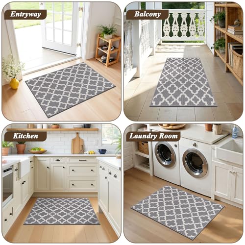 Indoor Door Mat 2×3 ft, Non-Slip Washable Doormats, Grey