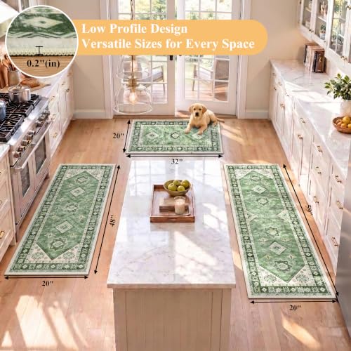 HEBE Boho Kitchen Rugs Set of 3, Non Slip Washable Kitchen Mats for Floor