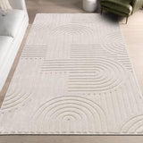 SHACOS Soft Cozy Fluffy Arch Pattern High Low Pile Area Rugs 3'x5' Non Slip Washable Scandinavian Minimalist Rug Modern Geometric Arc Carpet for Living Room Bedroom Dining Room, Beige