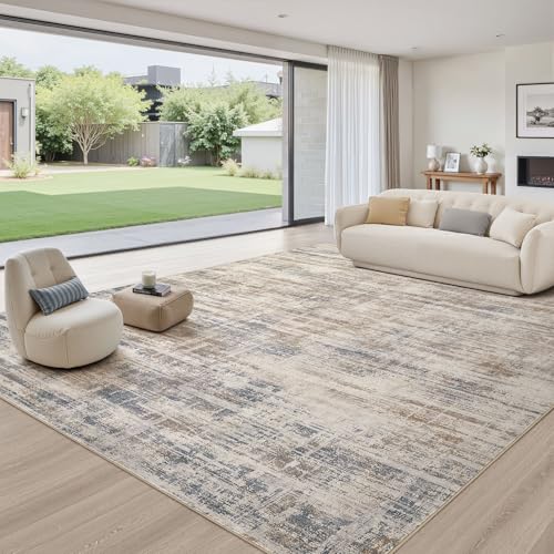 12x15 Area Rug for Living Room Washable Abstract Brown Carpet