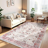 5x8 Area Rugs for Living Room, Washable Rug Vintage Floral, Red