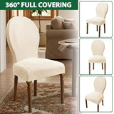 Jacquard Dining Chair Covers Set of 4, Stretch Round Back Chair Cover for Dining Room French Country Dining Chairs Slipcovers for Home Kitchen Hotel Banquet, Beige