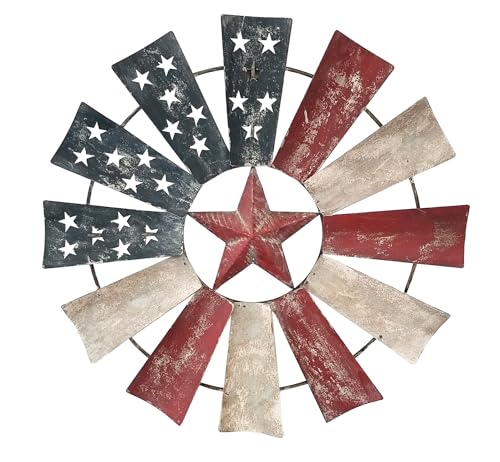 Alpine Corporation 21" Tall Indoor/Outdoor Patriotic Windmill Wall Art Decor