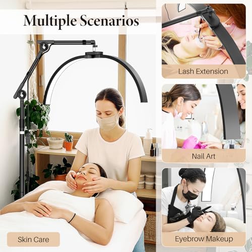 LIONVISON Half Moon Lash Lighting: Foldable Floor LED Lamp for Eyelash - 45W Portable Esthetician Light with Phone Holder for Lash Artist Tech Tattoo Salon