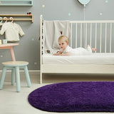 Softlife Oval Fluffy Rugs for Bedroom, 2.6 x 5.3 Feet Shag Cute Area Rug for Girls and Kids Baby Room Home Decor, Indoor Carpet for Nursery Dorm Living Room, Dark Purple