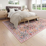 8x10 Washable Area Rug Pink Boho Floral for Living Room Bedroom Nursery