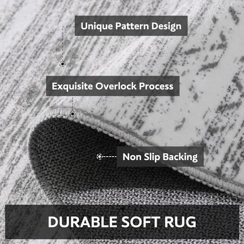 5x7 Area Rugs for Living Room Machine Washable Rug Distressed Indoor Carpet Neutral Moroccan Boho Rug Ultra Soft Area Rug for Bedroom Dining Room Playroom Office, Grey