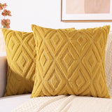 decorUhome Fall Faux Fur Mustard Yellow Throw Pillow Covers 20x20 Set of 2