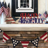 MEETYAMOR 4th of July Decorations, Metal Happy Fourth of July with Wooden Base, Patriotic Independence Day Decor for the Home, Tiered Tray, Shelf, Table, Mantel