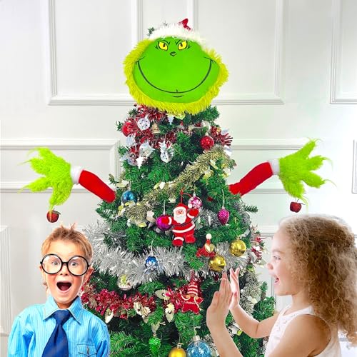 Christmas Elf Body Tree Decorations, Christmas Green Monster Stole Xmas Tree Topper, Pose-able Elf Stuffed Leg Arm and Head for Christmas Tree Decor Hanging Ornament (Arms, 27.6x7.8 inch)