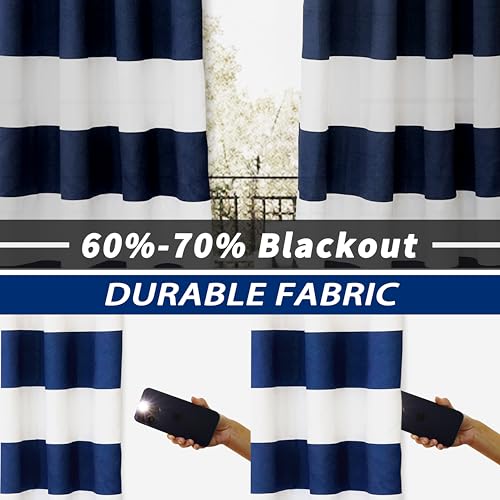 DriftAway Navy Striped Room Darkening Curtains Patriotic Horizontal Stripe Classic Grommet Drapes for Bedroom Living Room Thermal Insulated Panels for Boys Kids Holidays July 4th Labor Day