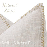 decorUhome Fall Decorative Throw Pillow Covers 18x18 Set of 2 Square Faux Linen Outdoor Neutral Farmhouse Pillow Covers with Stitched Edge for Couch Sofa Living Room, Beige