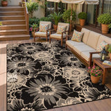 Findosom Washable Area Rug 6x9, Non Slip High-Low Textured Floral Rugs for Living Room with Rubber Backing, Boho Carpet for Bedroom, Kitchen, Entryway, Laundry, Black & Beige