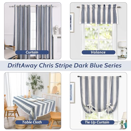 DriftAway Chris Linen Blackout Curtains with Thermal and Sound Reducing Layer 84 Inches Long for Bedroom Striped Printed Drapes Thermal Insulated Lined Window Treatments for Living Room Dark Blue