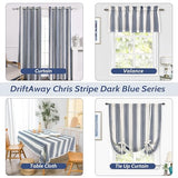 DriftAway Chris Linen Blackout Curtains with Thermal and Sound Reducing Layer 84 Inches Long for Bedroom Striped Printed Drapes Thermal Insulated Lined Window Treatments for Living Room Dark Blue