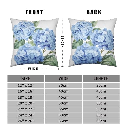 Blue Hydrangea Pillow Covers 18x18 Set of 2 Spring Summer Decorative Pillow Covers Flower Throw Pillow Case Square Cotton Linen Cushion Case for Outdoor Living Room Couch Sofa