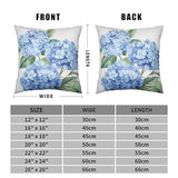 Blue Hydrangea Pillow Covers 18x18 Set of 2 Spring Summer Decorative Pillow Covers Flower Throw Pillow Case Square Cotton Linen Cushion Case for Outdoor Living Room Couch Sofa