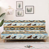 Aztec Western Armless Futon Cover Horse Stretch Armless Sofa Slipcover Navajo Southwestern Ethnic Washable Elastic Couch Furniture Protector for Bedroom Living Room