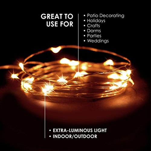 30 LED Wire Twinkle Fairy Lights, Battery Powered, Waterproof — Christmas, Holidays, Halloween, Wedding — Bedroom, Living Room — 9.5 Ft, Warm White, Indoor & Outdoor