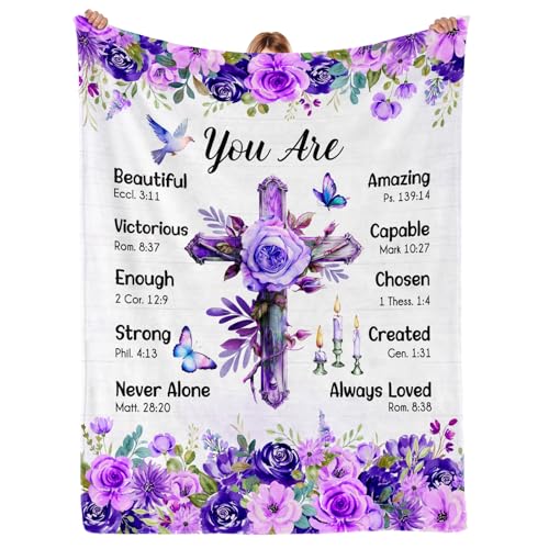 Christian/Religious/Inspirational/Spiritual Birthday Gifts for Women, Baptism Gifts for Girl, Religious Gifts for Mom Sister Friend, Purple Blanket, Christian Throw Blanket 50" x 60"