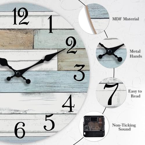 KECYET Wall Clock Battery Operated 8 Inch Silent Non Ticking Coastal Design Country Rustic Retro Decorative for Bathroom Kitchen Living Room Bedroom