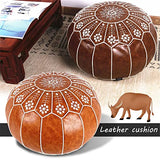 PU Leather Pouf Embroider Craft Ottoman Footstool Mediterranean Home Decor Artificial Leather Unstuffed Cushion(E)