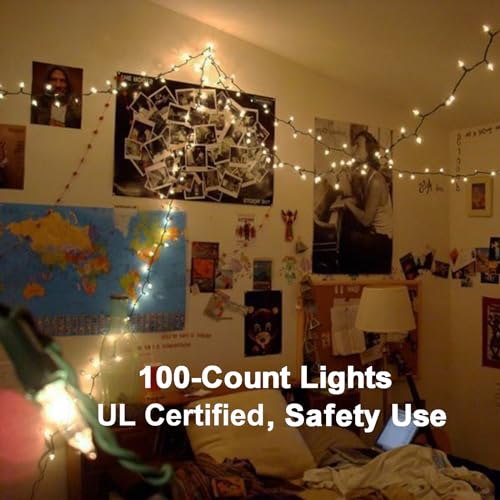 ODEETRONIC Christmas Lights, 21.63ft 100 Count Incandescent Clear Christmas Lights, UL Certified Outdoor Mini Clear Light Connectable, Green Wire Tree Light Indoor for Home Party Decor, Warm White