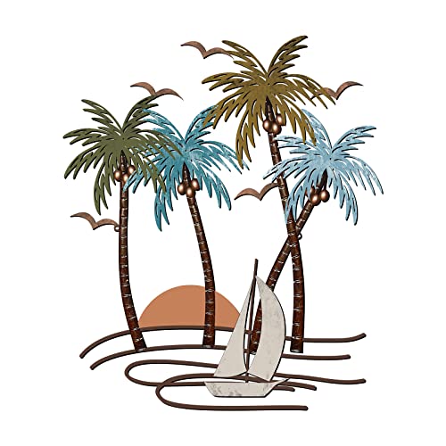 Shimeyao Coastal Metal Wall Art Palm Tree Metal Wall Art Outdoor Beach Bathroom Decor Tropical Tree Sculptures for Indoor Outdoor Decor(Sailboat)