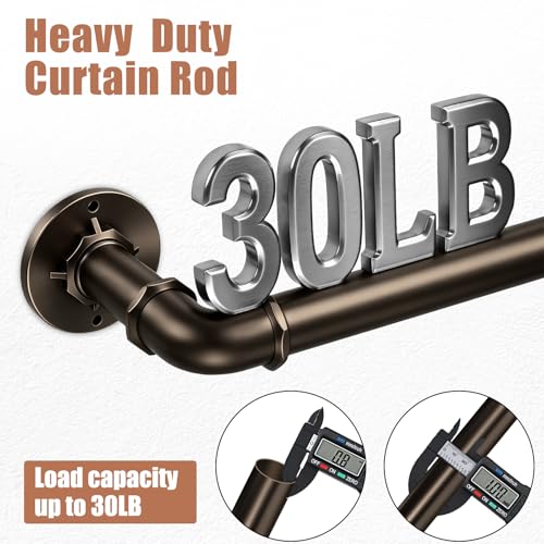 30-120 Inch Wrap Around Curtain Rod 1" Diameter for 30-114 Windows, Adjustable Curtains Rod, Bronze Industrial Curtain Rods for Windows Heavy Duty Window Treatment Rods for Blackout Curtains 1 Pack