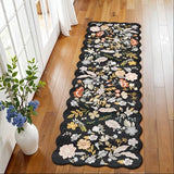 2x6 Scalloped Hallway Runner Rug: Non-Slip Washable Floral Area Rug Black